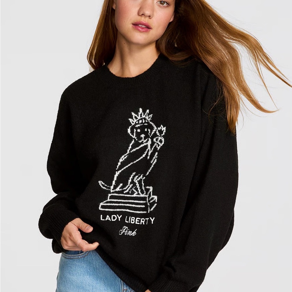 PINK Victoria's Secret Black Lady Liberty Graphic Sweatshirt